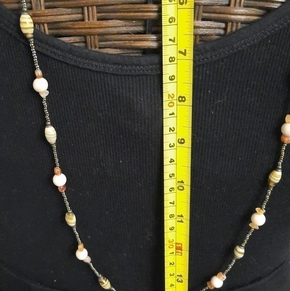 DAINTY long beaded necklace on chain neutrals with light colors & gold chain EUC - Picture 3 of 4